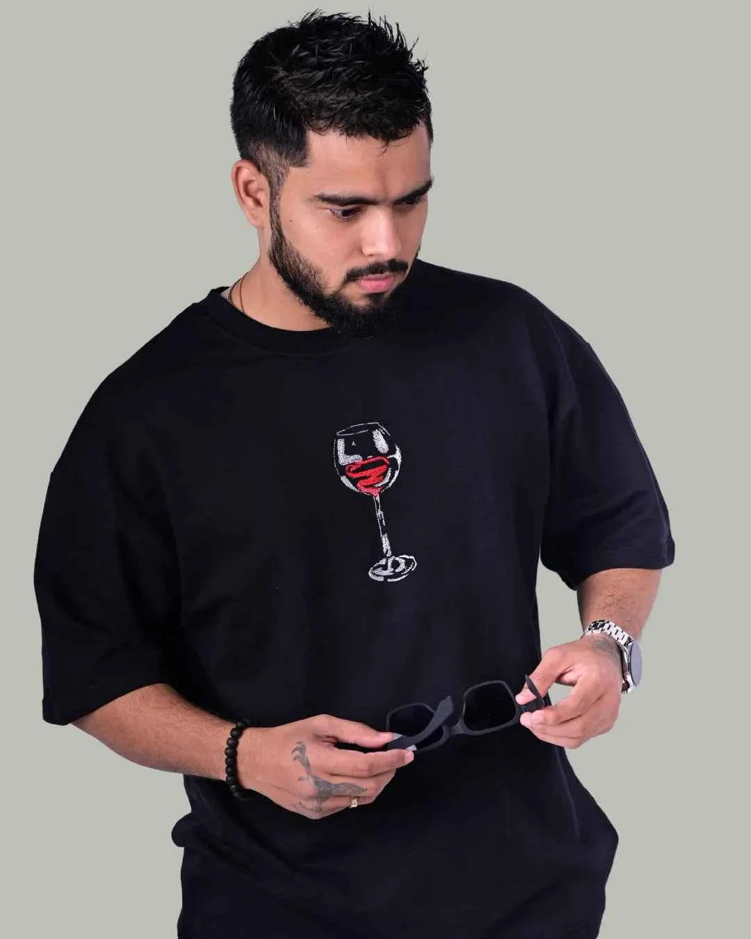 Wine Dine & Sixty 9 Embroidered Oversized T-Shirt