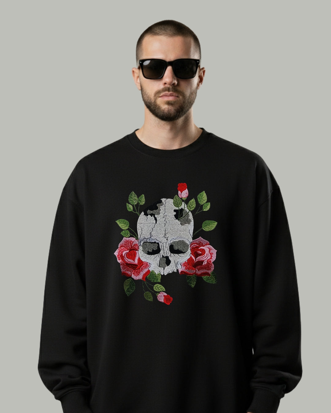 Skull & Roses Embroidered Sweatshirt