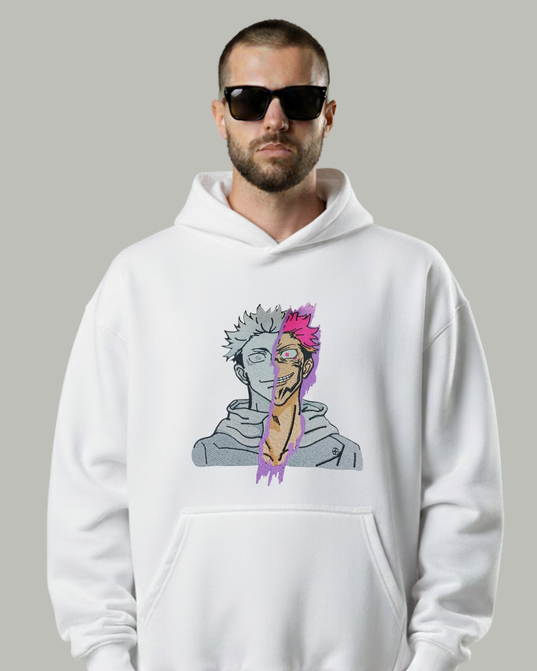 Yuji Itadori x Sukuna Split Face Embroidered Hoodie