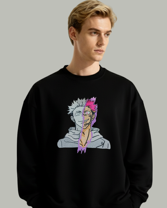 Yuji Itadori x Sukuna Split Face Embroidered Sweatshirt