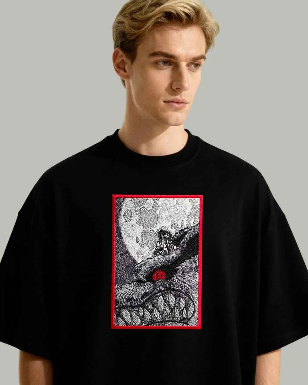 Madara on Kurama Embroidered Oversized T-Shirt