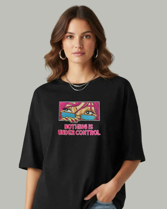 Nothing Under Control Women’s Embroidered Oversized T-Shirt