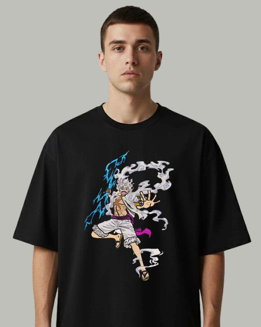 Luffy Nika (Front) Embroidered Oversized T-Shirt