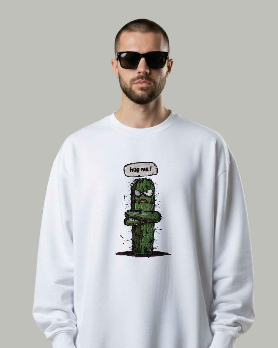 "Hug Me" Grumpy Cactus Embroidered Sweatshirt
