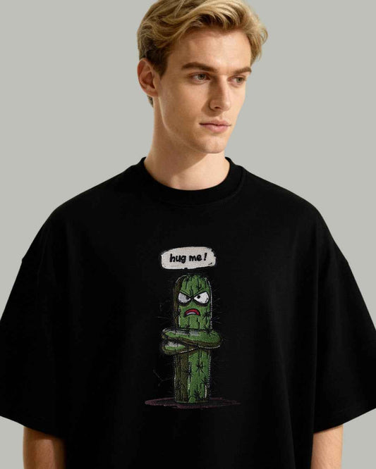 "Hug Me" Grumpy Cactus Embroidered T-shirt