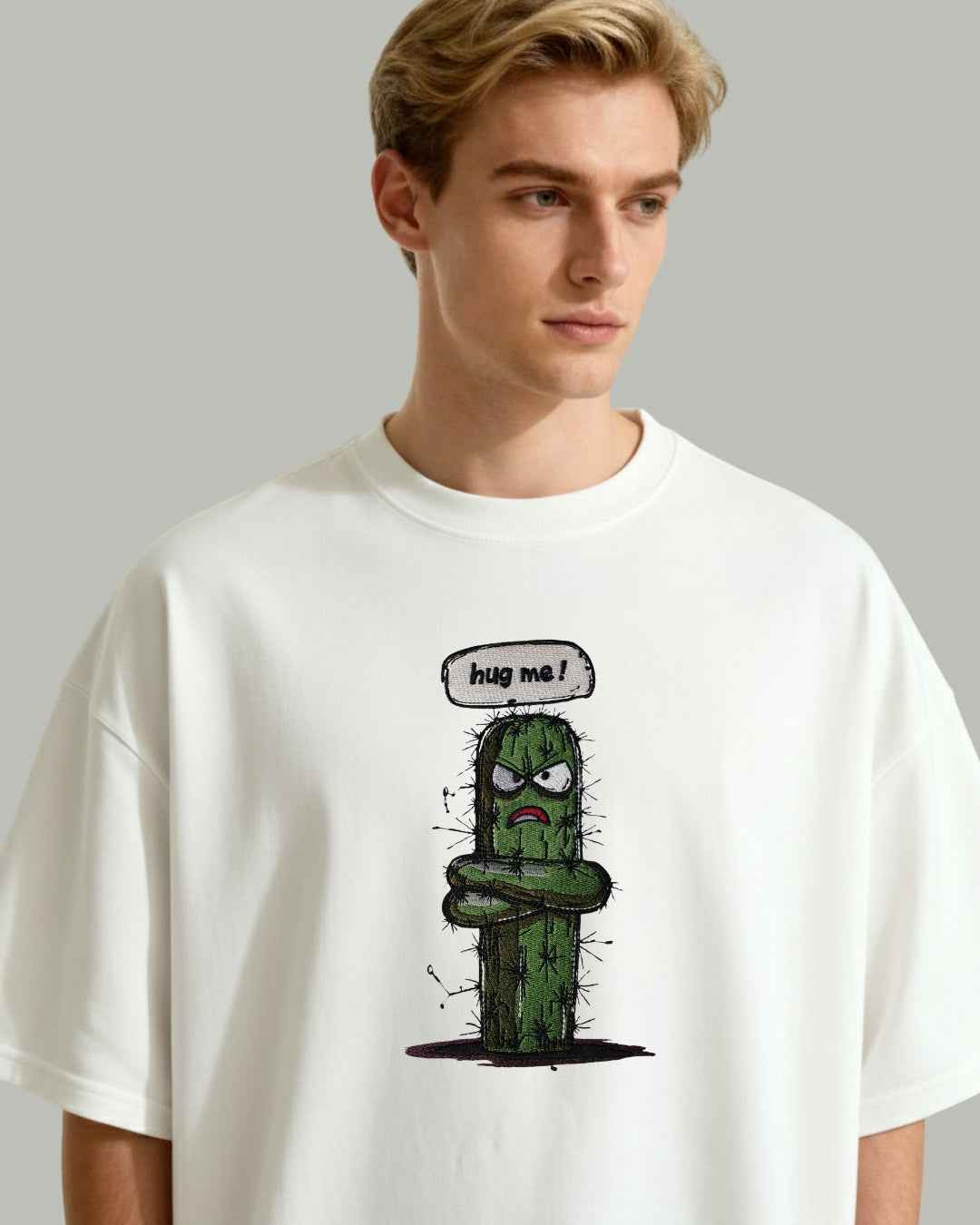 "Hug Me" Grumpy Cactus Embroidered T-shirt