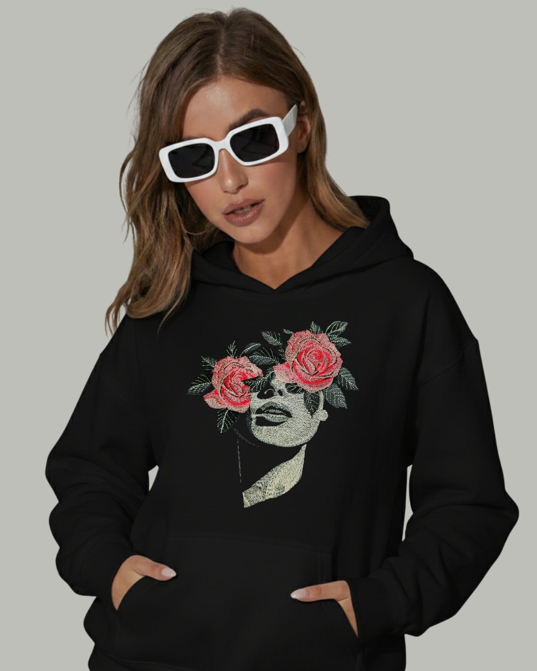 Floral Face Women’s Embroidered Hoodie