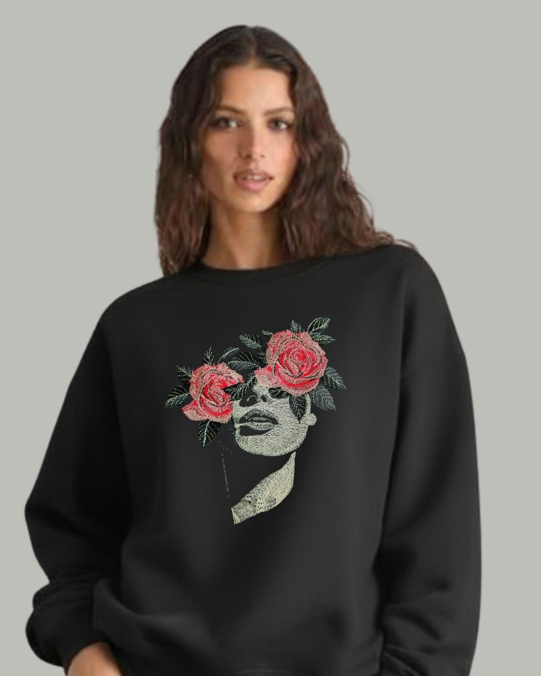 Floral Face Women’s Embroidered Sweatshirt