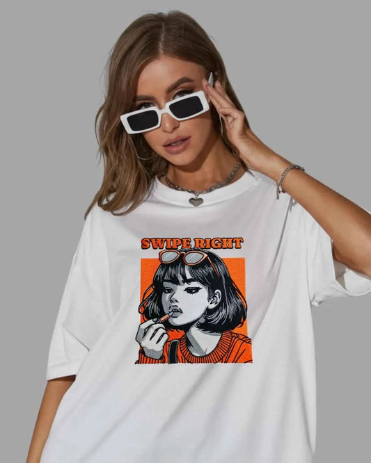 Swipe Right Women’s Embroidered Oversized T-Shirt