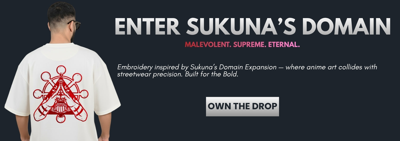 Sukuna Domain Expansion embroidered design from Jujutsu Kaisen. Detailed anime streetwear artwork