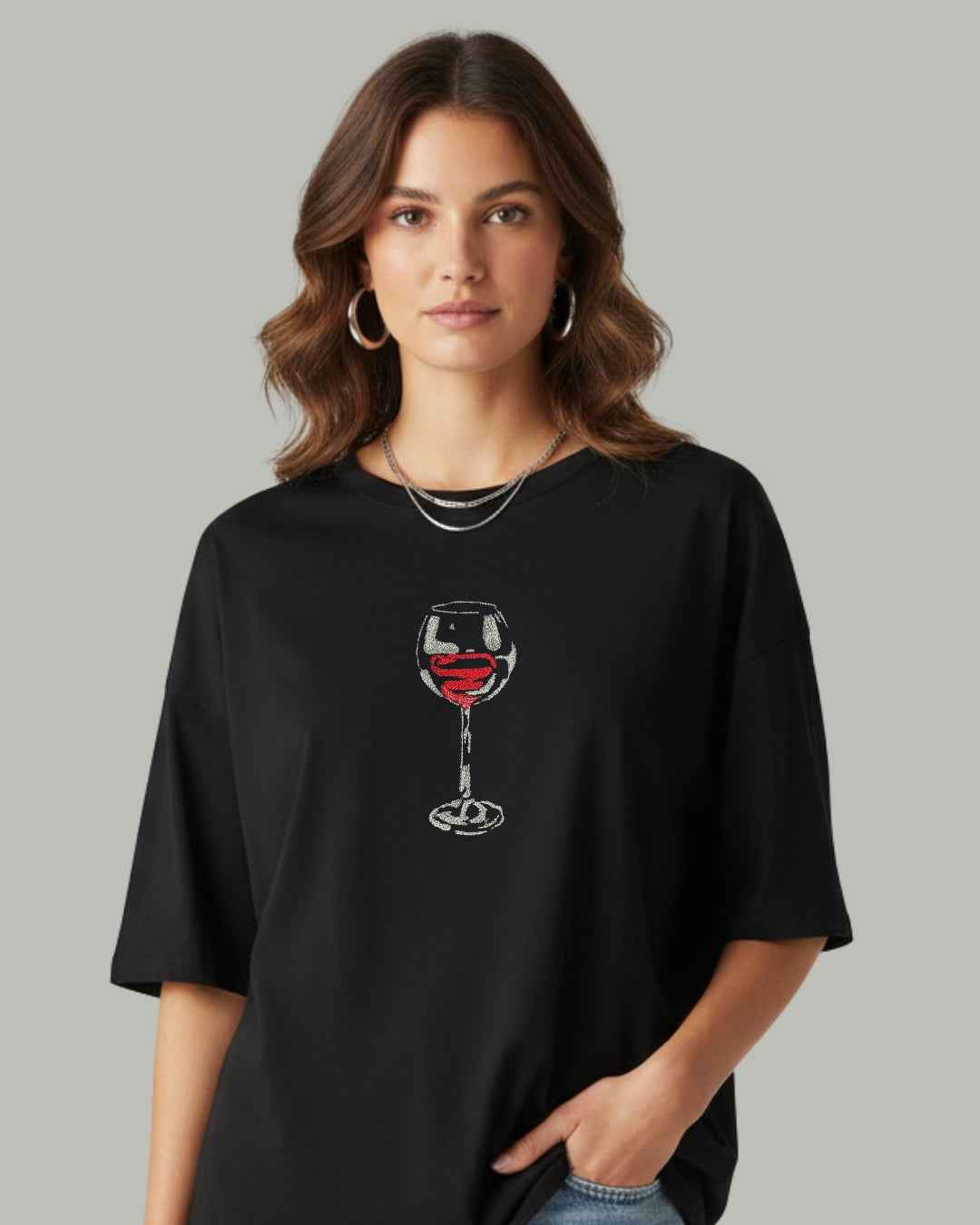 Wine Dine & Sixty 9 Embroidered T-shirt