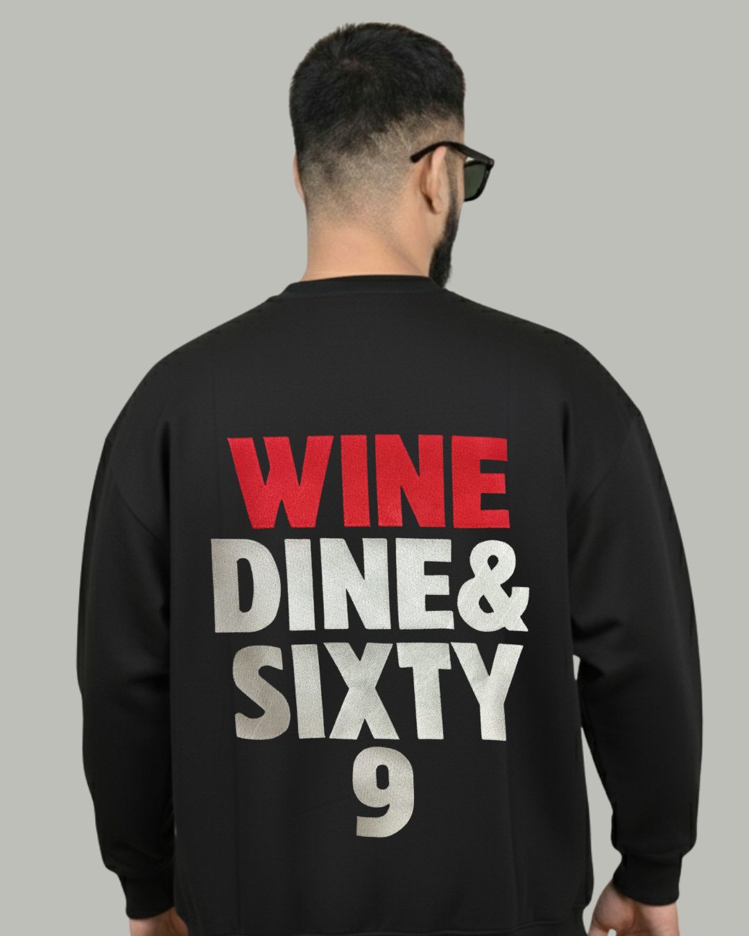 Wine Dine & Sixty 9 Embroidered Sweatshirt