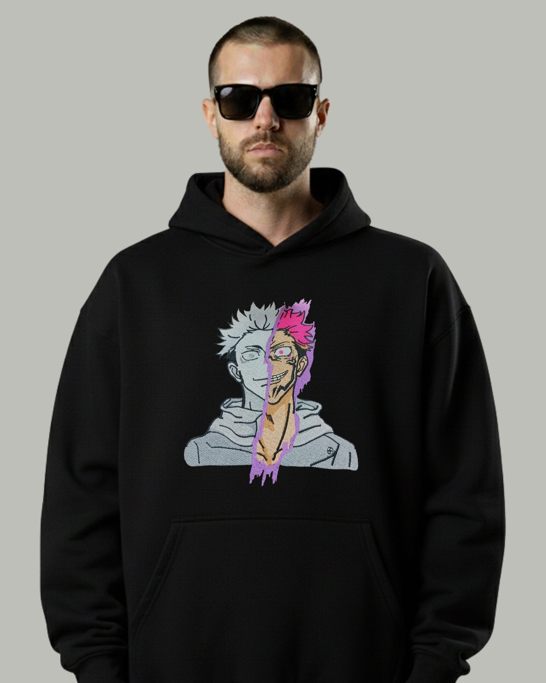Yuji Itadori x Sukuna Split Face Embroidered Hoodie