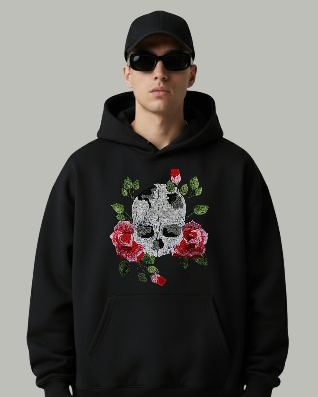 Skull & Roses Embroidered Hoodie