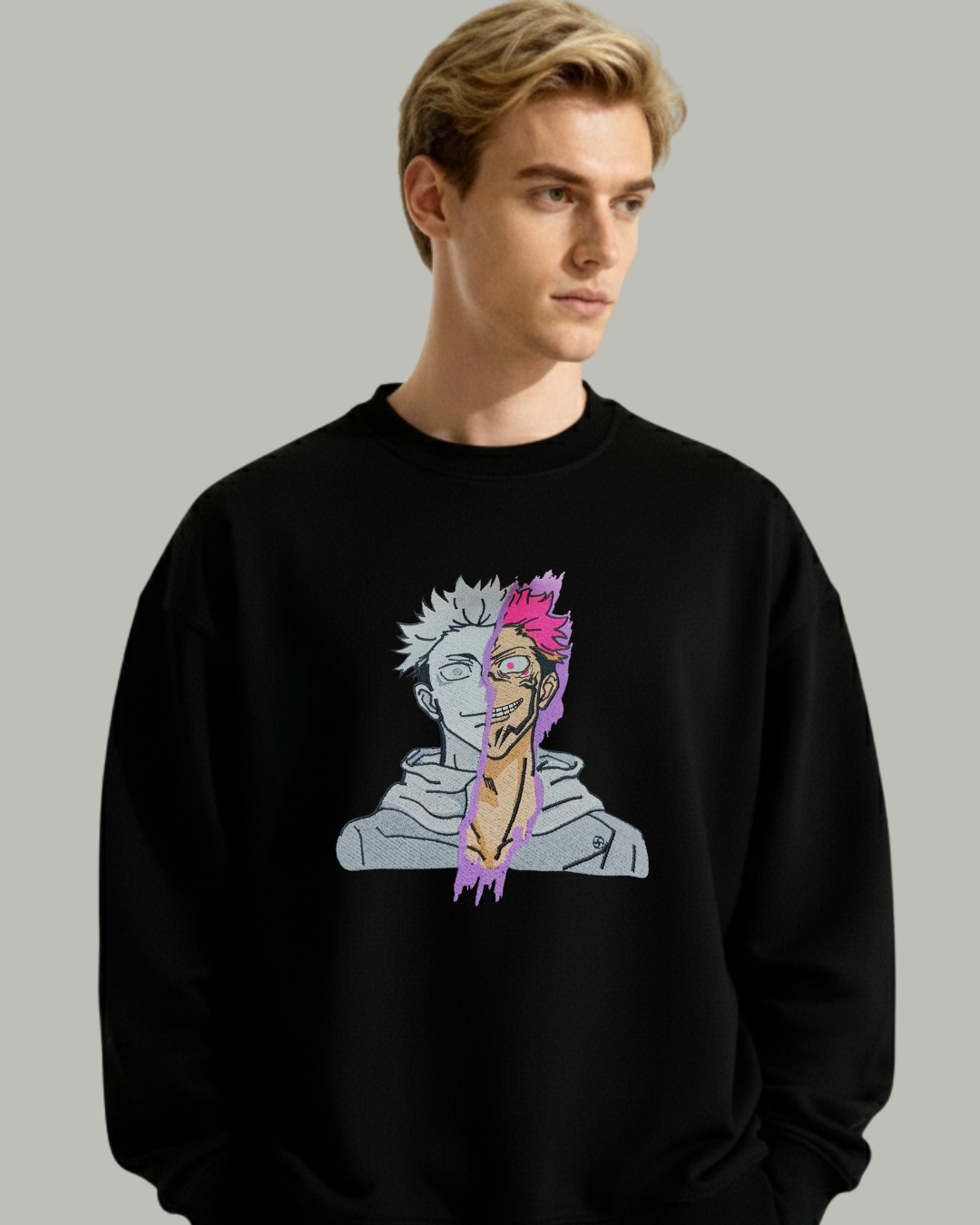 Yuji Itadori x Sukuna Split Face Embroidered Sweatshirt