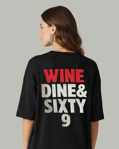 Wine Dine & Sixty 9 Embroidered T-shirt