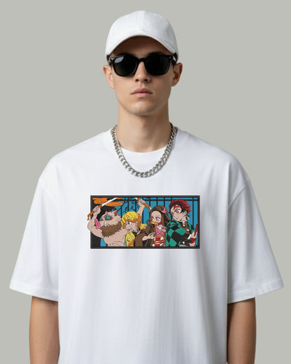 Demon Slayer Squad Embroidered Oversized T-Shirt