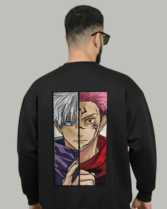 Gojo x Sukuna Split Face Embroidered Sweatshirt