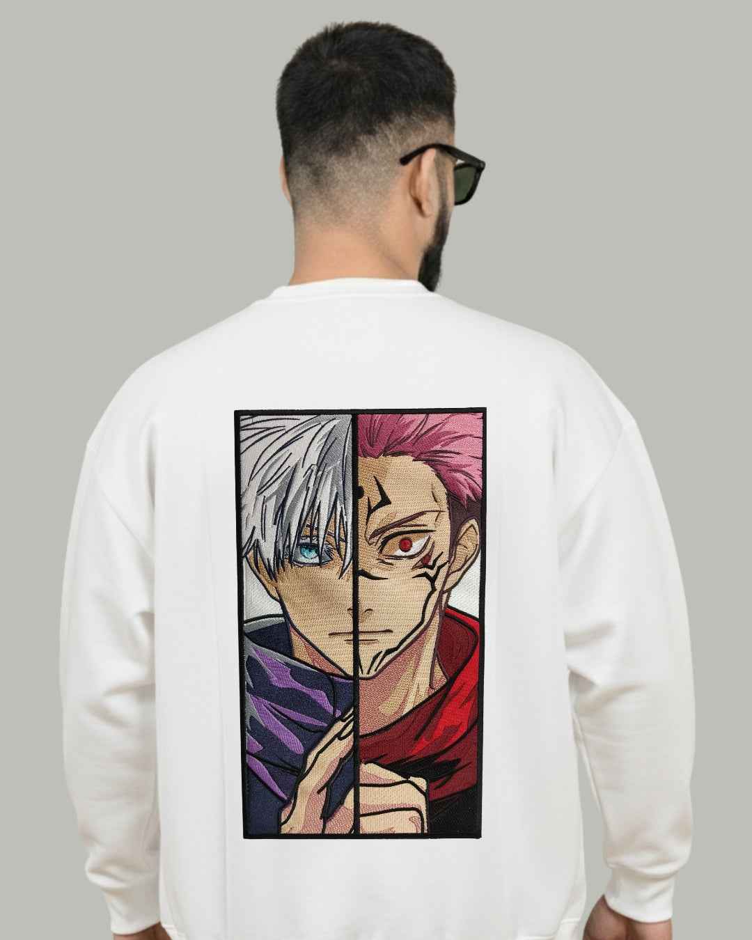 Gojo x Sukuna Split Face Embroidered Sweatshirt