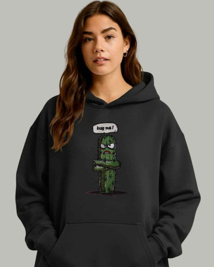 "Hug Me" Grumpy Cactus Embroidered Hoodie