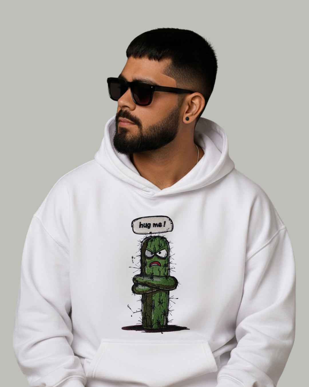 "Hug Me" Grumpy Cactus Embroidered Hoodie