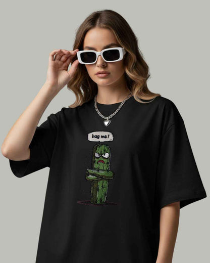 "Hug Me" Grumpy Cactus Embroidered T-Shirt