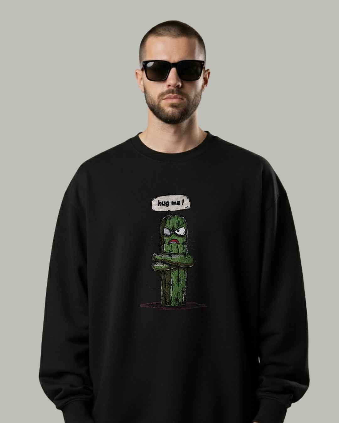 "Hug Me" Grumpy Cactus Embroidered Sweatshirt