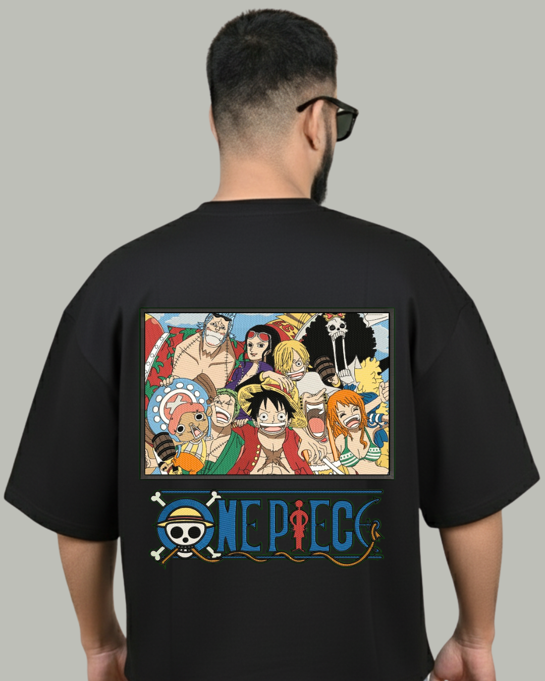 One Piece Straw Hat Crew Embroidered Oversized T-Shirt - Kreativ Arts Inc