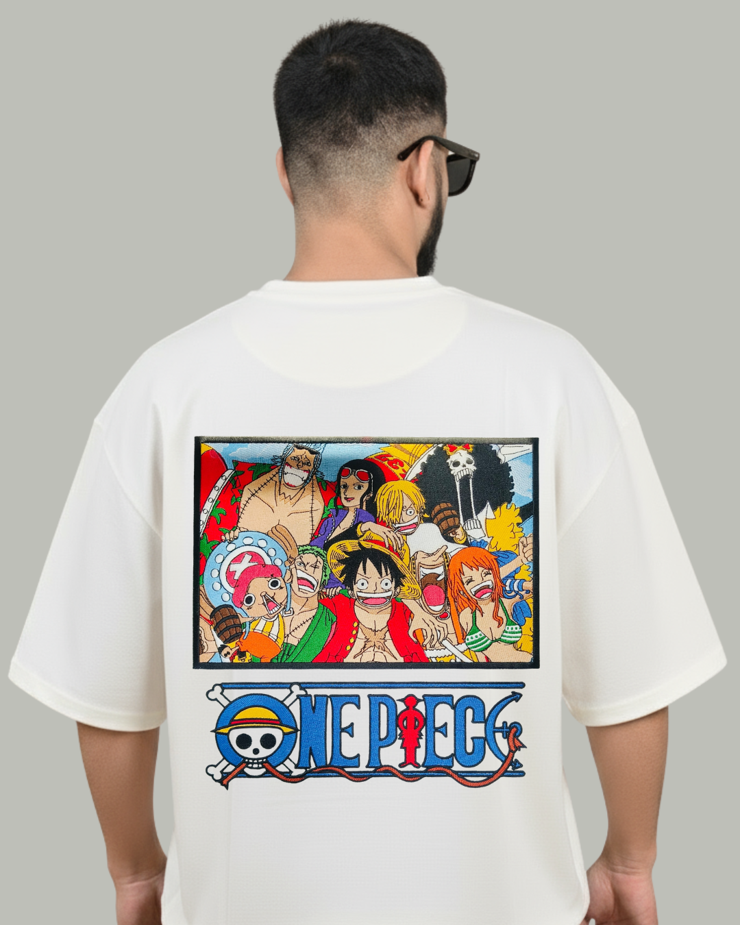 One Piece Straw Hat Crew Embroidered Oversized T-Shirt - Kreativ Arts Inc