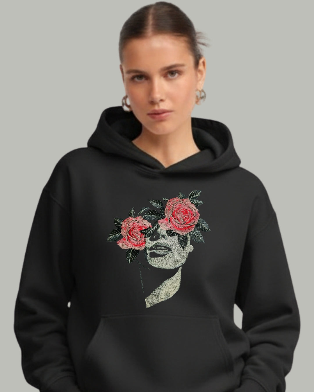 Floral Face Women’s Embroidered Hoodie