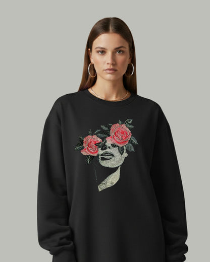 Floral Face Women’s Embroidered Sweatshirt