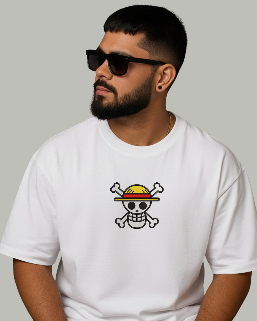 One Piece Straw Hat Crew Embroidered Oversized T-Shirt - Kreativ Arts Inc