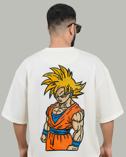 Super Saiyan Goku Embroidered Oversized T-Shirt - Kreativ Arts Inc