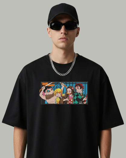 Demon Slayer Squad Embroidered Oversized T-Shirt