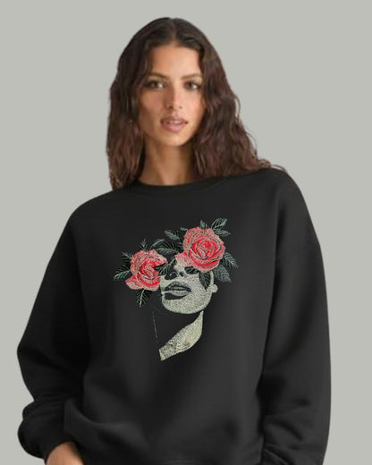 Floral Face Women’s Embroidered Sweatshirt