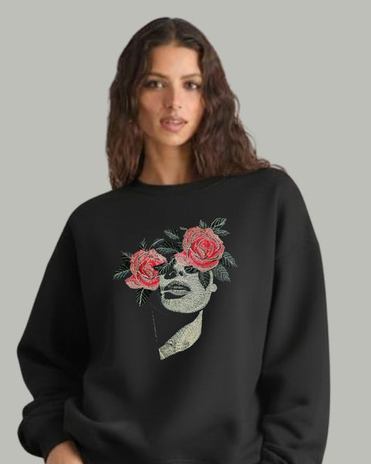 Floral Face Women’s Embroidered Sweatshirt